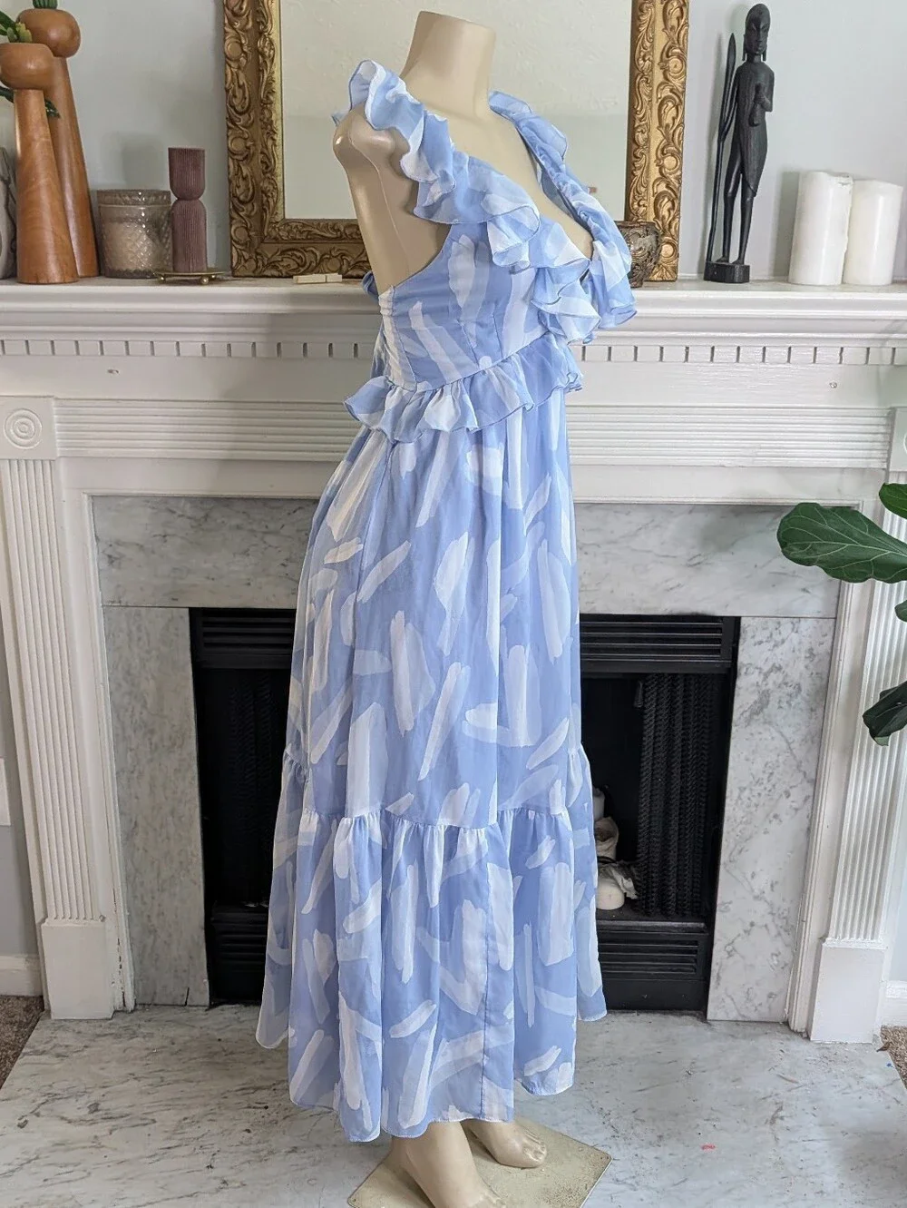Abercrombie Fitch Powder Blue Ruffle Maxi Dress Size XS Tiered Romantic Flowy